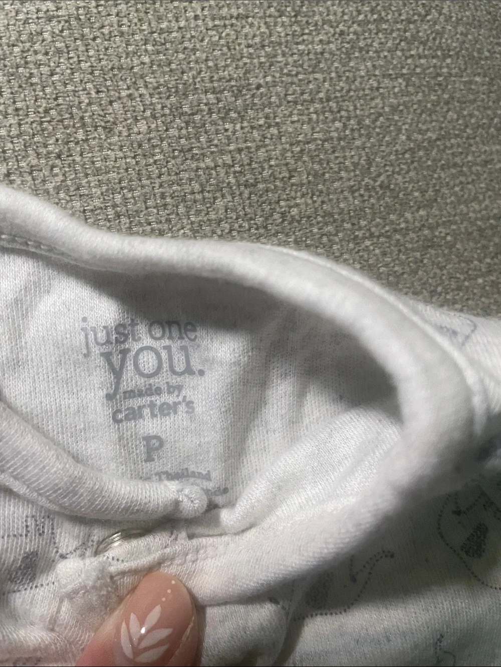 Preemie Carters Just One You Baby White Printed Footed Sleep Sack - Soft Cotton